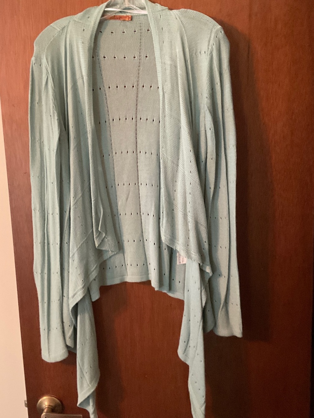Belldini light mint green Draped Open-Front Cardigan